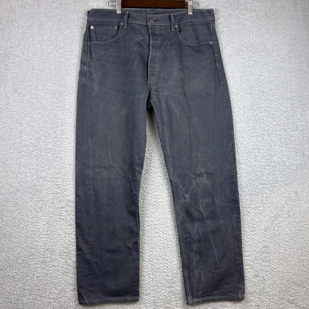 Levis 501 Jeans Mens 36x32 Grey Straight Leg Button Fly Faded Workwear Regular